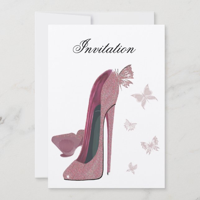 Bolacha Rosa Stiletto e Convite da Borboleta (Frente)