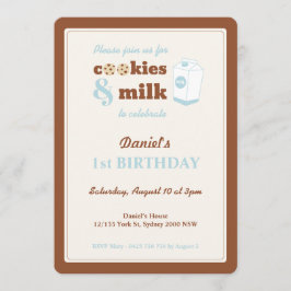 Bolachas e Leite - Convite de Aniversário, Castanh