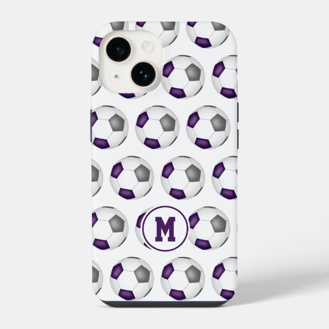 bolas de futebol roxas cinzas padrão monogramadas (Verso)
