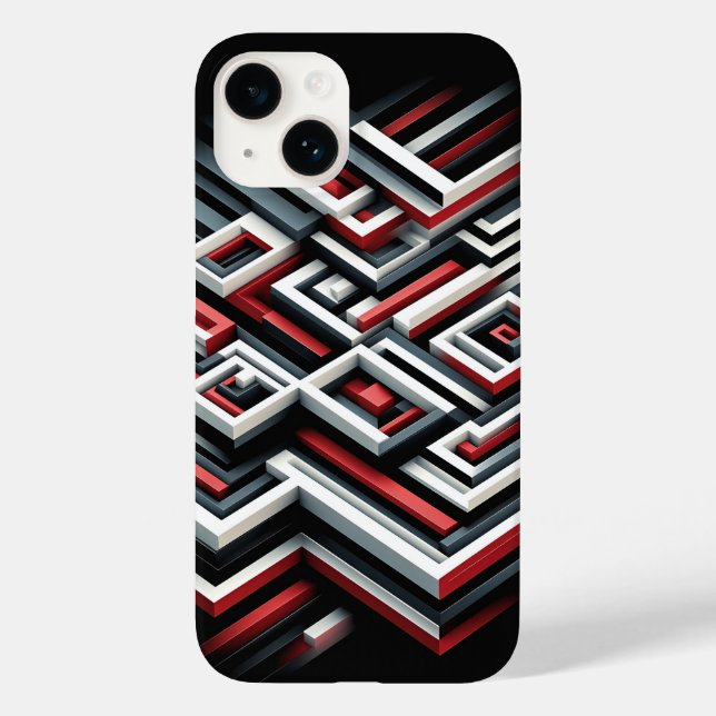 Bold 3D Geometric Maze Phone Case - Red, Black  (Verso)