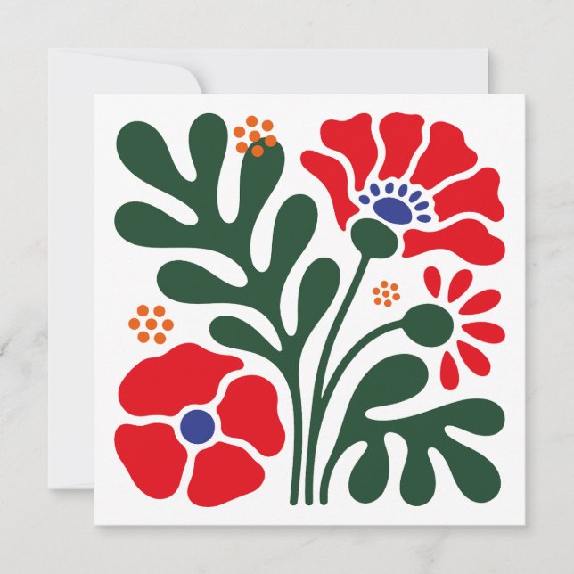 Bold Abstract Floral Flat Card with Poppy Motif (Frente)