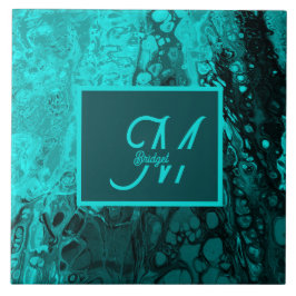Bold Aqua Teal Marble Monograma