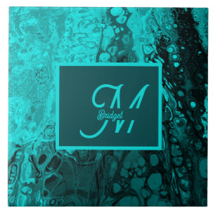 Bold Aqua Teal Marble Monograma