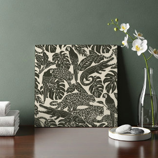 Bold Black and Cream Tropical Jungle Animals 