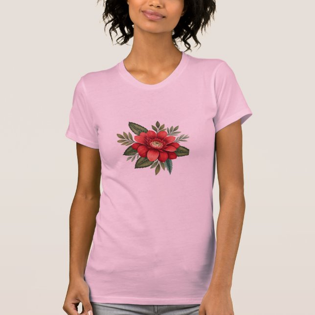 "Bold Blossoms – Camiseta de Flor Vermelha Abstrat (Frente)
