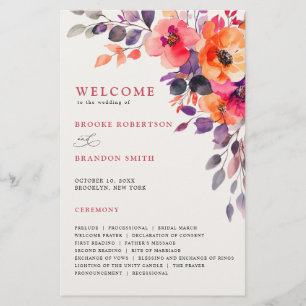 Bold Bright Pink Orange Watercolor Floral