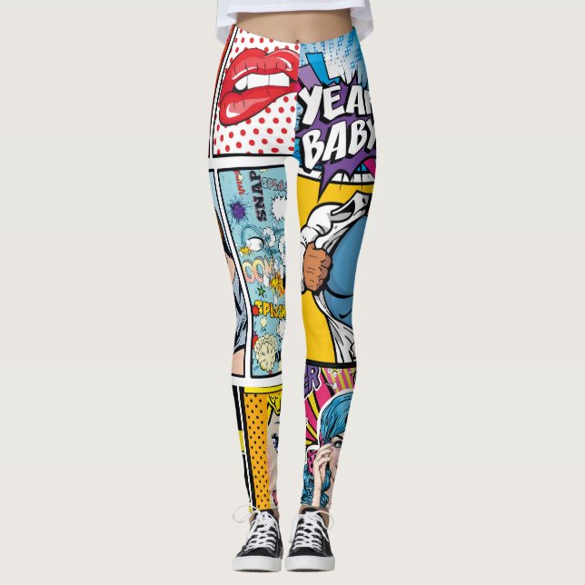 Bold Comic Strip Alto, Leggings Pop (Frente)