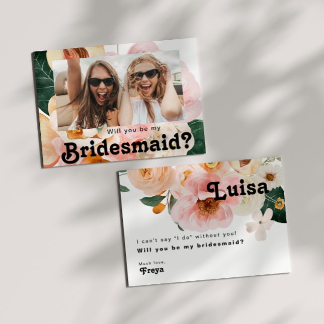 Bold Floral | Cartão de Proposta Photo Bridesmaid (Criador carregado)