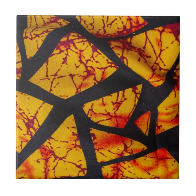Bold Geometric African Wax Print Fabric - Gold, Re (Frente)