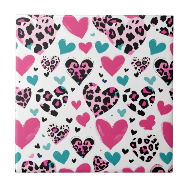 Bold Leopard Heart Love – Pink, Black & Teal (3) (Frente)