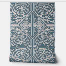 Bold Lines - Symmetrical Tile - Teal and Beige 
