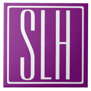 Bold Modern 3 Iniciais Monograma   Branco e Roxo