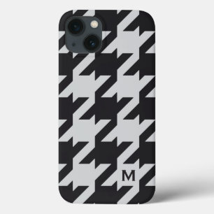 Bold modern grey black houndstooth with monogram