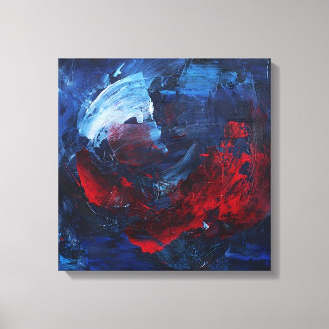 Bold Red and Blue Abstract Swirl Canvas Print (Frente)