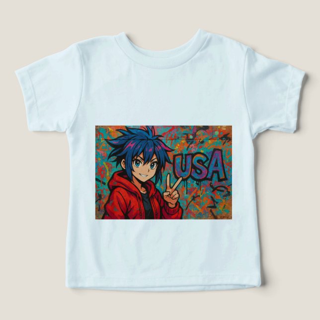 Bold Red Anime USA Graphic T-Shirt (Design frontal)