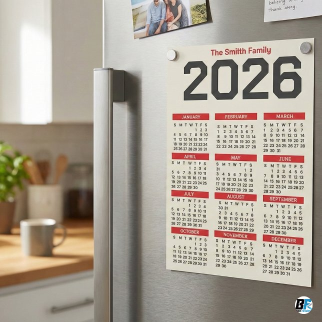 Bold Red Black Custom Family Name 2026 Caledar (Criador carregado)