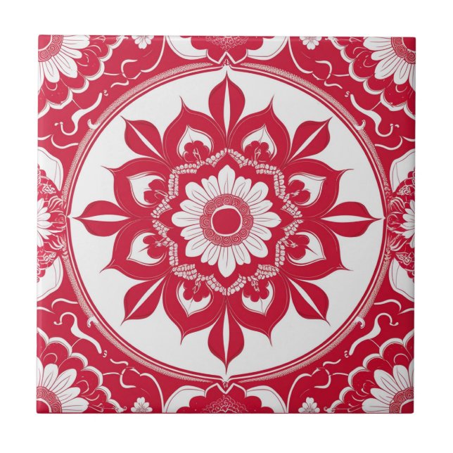 Bold Red Floral Mandala Tile (Frente)