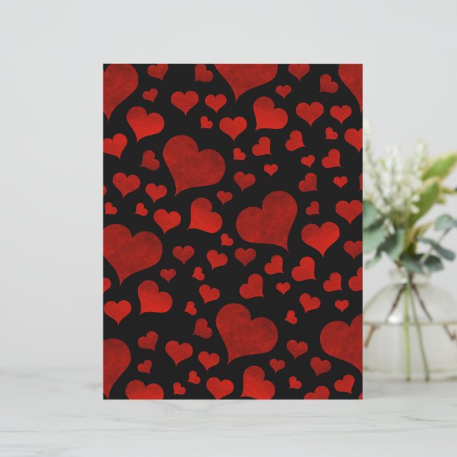Bold Red Hearts Over Black Valentine's Day Paper (Em pé/Frente)