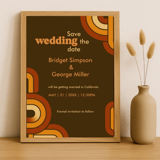 Bold Retro 1970s Casamento guardar o cartão de dat (Criador carregado)