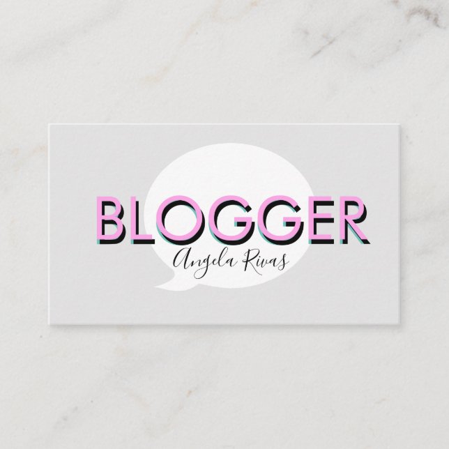 Bold Text Blogger Cinza Rosa Cartão de visita (Frente)