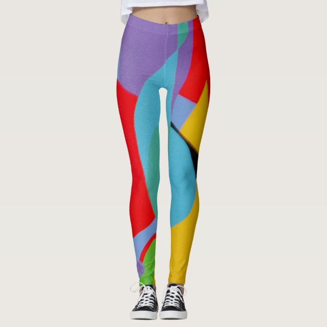 Bold Turquoise Purple Pattern Leggings (Frente)