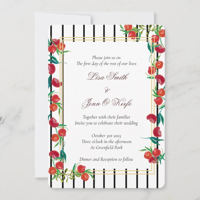 Bold Watercolor Pomegranate Convites para Casament (Frente)
