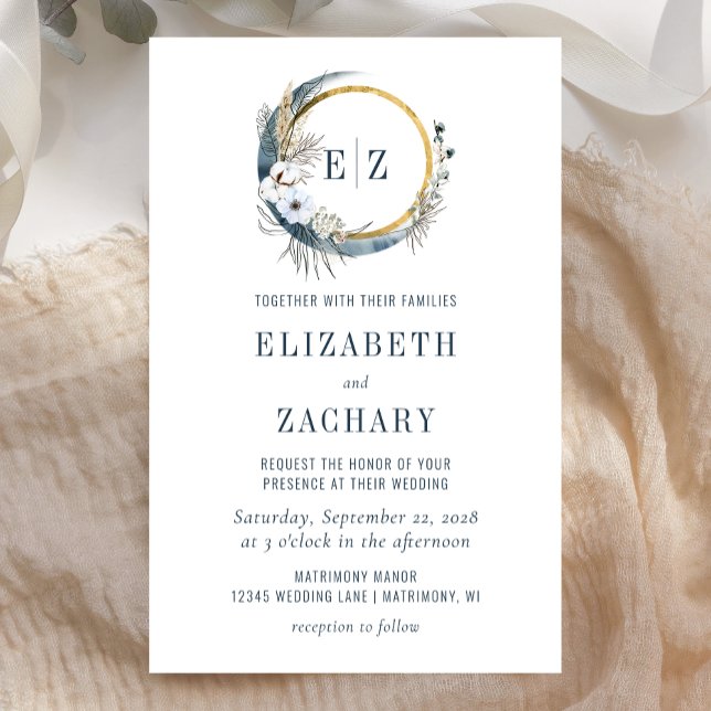 Boletim Azul Moon Monograma Convite para Casamento (Criador carregado)