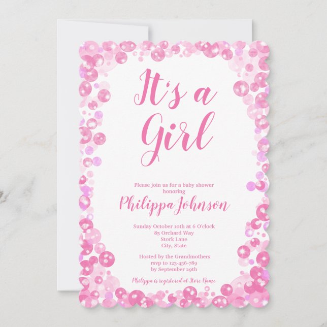 Bolhas cor-de-rosa Convite para Chá de fraldas (Frente)