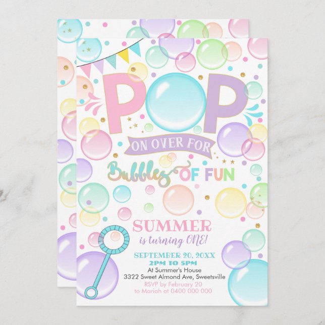 Bolhas de Aniversário Bolhas de Convite para 1rua  (Frente/Verso)