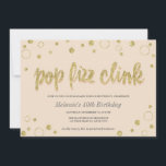 Bolhas de Champanhe do Pop Fizz Clink | Convite de<br><div class="desc">Diversão e convite festivo com um toque de vidro...  Este design apresenta um script de brilho dourado falso e bolhas! Seria um convite perfeito para uma festa de feriado,  festa de aniversário adulta,  festa de aniversário ou até mesmo uma festa de aposentadoria!</div>