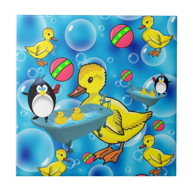 Bolhas de pinguim amarelo-pinguim Azulejo cerâmico (Frente)