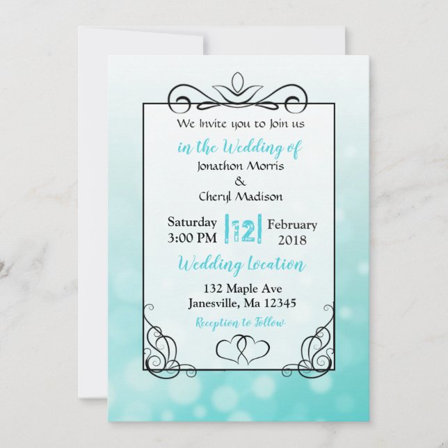 Bolhas de Teal Black Script Convites para Casament (Frente)