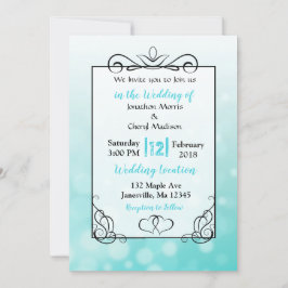 Bolhas de Teal Black Script Convites para Casament