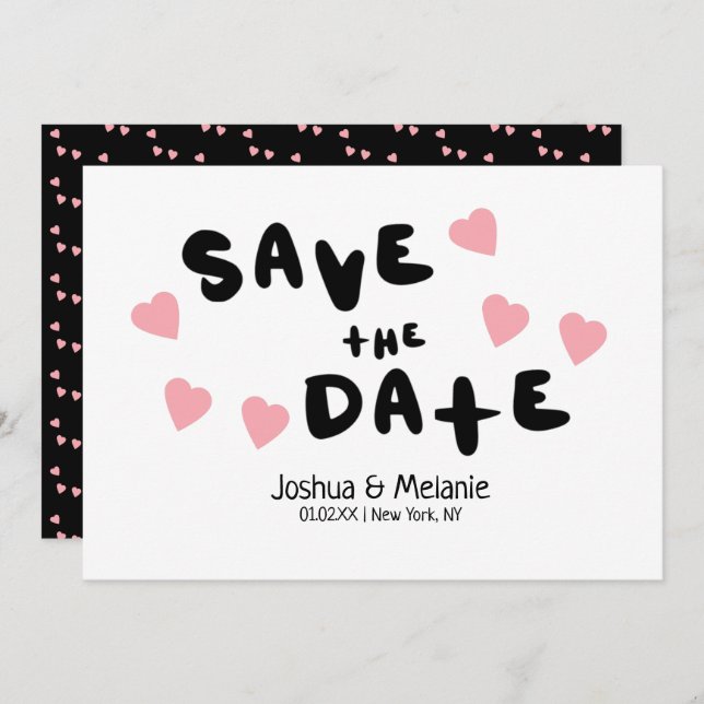 Bolhas e Corações Salvem os Anúncios de Datas (Frente/Verso)