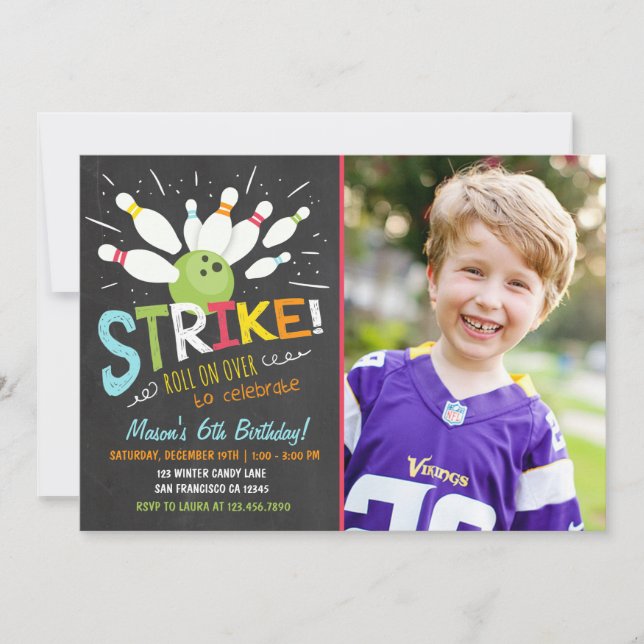 Boliche Aniversário Convite Blue Orange Boy (Frente)