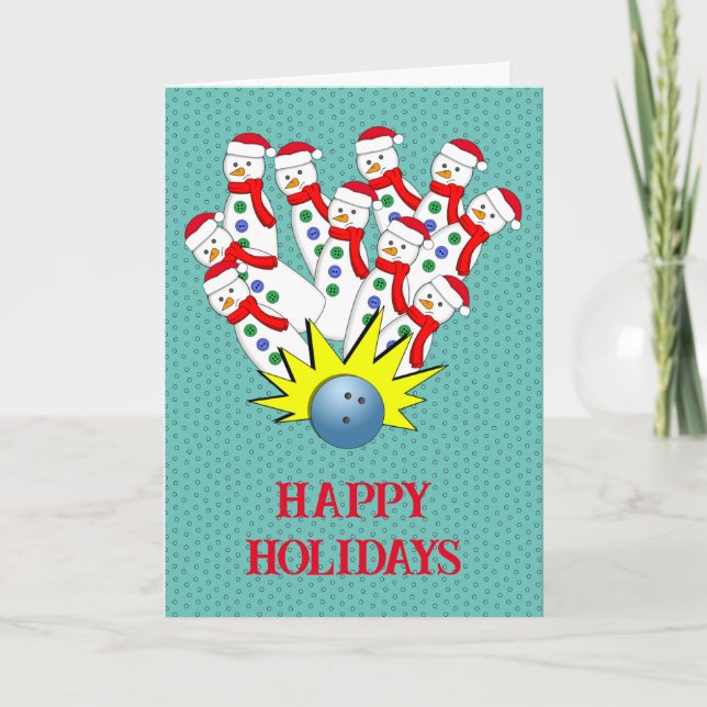 Boliche de Natal Bonecos de Neve... Strike! Cartão (Frente)