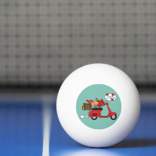 Bolinha De Ping Pong Amantes de Cardinal Vermelho no Patinete