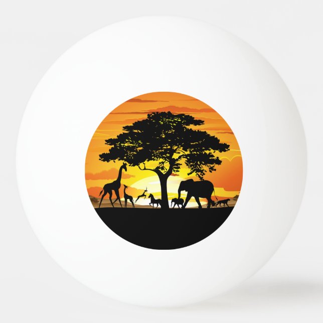 Bolinha De Ping Pong Animais Selvagens no Sunset da savana africana (Frente)