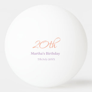 Bolinha De Ping Pong aniversário de 20 anos verde roxo nome simples mod