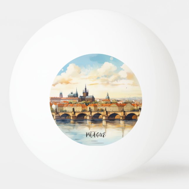 Bolinha De Ping Pong Antiga Praga, Charles Bridge Watercolor (Frente)