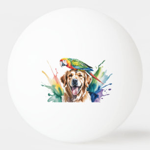 Bolinha De Ping Pong Aquarela de Arara e um Golden retriever