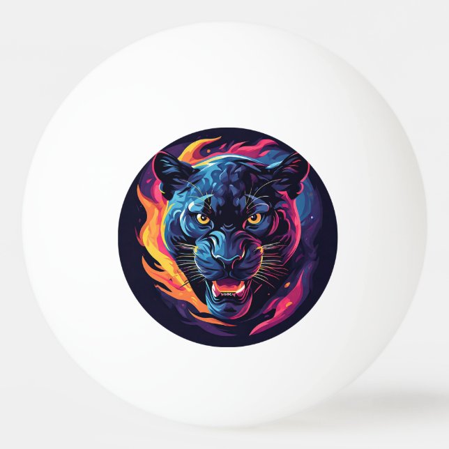 Bolinha De Ping Pong Arte Agressiva de Pantera em Cores Neon (Frente)
