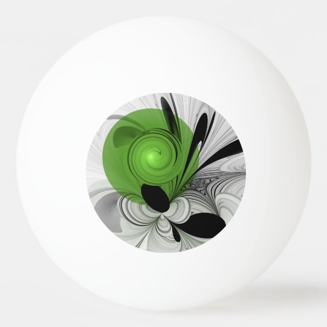 Bolinha De Ping Pong Arte fractal abstrata em preto e branco com verde (Frente)
