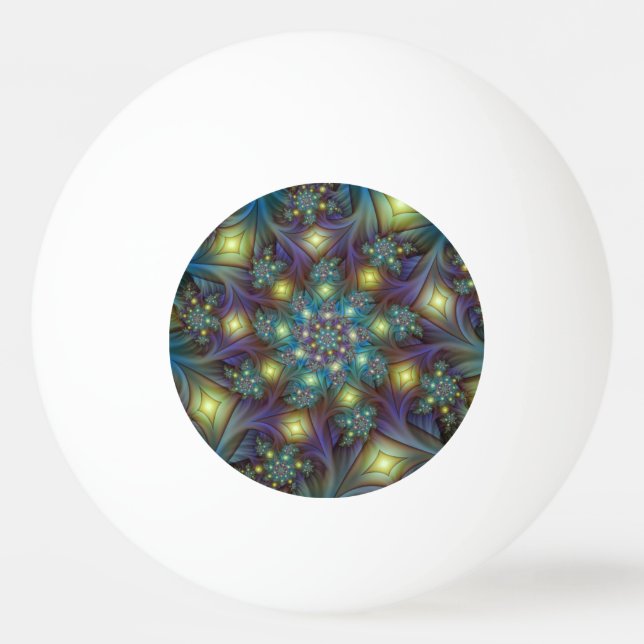 Bolinha De Ping Pong Arte Fractal Roxa Azul Turquesa Abstrata Iluminada (Frente)