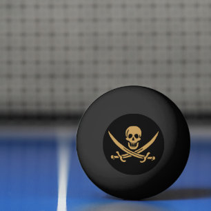 Bolinha De Ping Pong Aztec Dourado Crânio e Cutlass Pirata Calico Jack