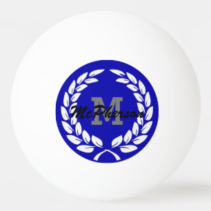 Bolinha De Ping Pong Azul Real com Coroa de Louros e Monograma/Nome