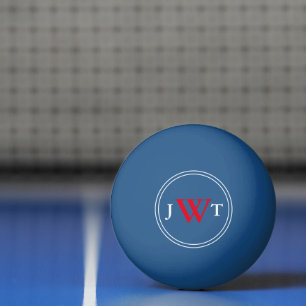 Bolinha De Ping Pong Azul Simples com Monograma Vermelho e Branco