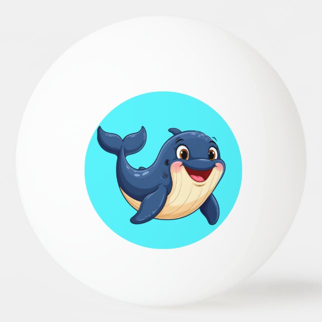Bolinha De Ping Pong Baleia de desenho animado alegre nadando (Frente)