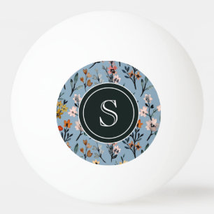 Bolinha De Ping Pong Bebê Azul Boho Aquarela Monograma Floral Monograma