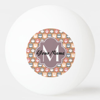 Bolinha De Ping Pong Beige Owls Monograma Personalizado e Nome
